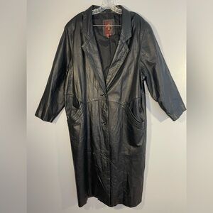 G III 80s 90s Vintage Women’s Leather Trench Coat Duster Black Size 1X Plus